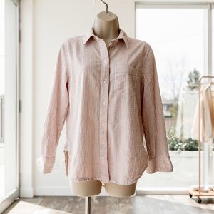 J.Crew Striped Cotton Button-Up Shirt | Neutral Beige White | Size 6